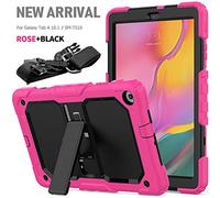 QIHANG Samsung Galaxy Tab A 10.1 T510 T515 2019 Custodia, Custodia Ibrida Antiurto Resistente 3 in1 Cover con Spallina per Samsung Galaxy Tab A 10.1 T510 T515 2019 (Rosa Rossa)