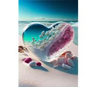QiHon 5D DIY Diamond Art Painting Kit Completo Pietra Della Spiaggia Cuore Pittura Diamante Strass Diamante Punto Croce Art Ricamo Pittura Painting con Numeri per Adulti Bambini Decorazioni 40x50cm