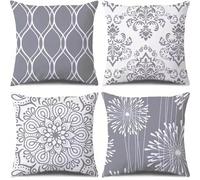 QiHon Federe Cuscini Divano 35x35 cm Set di 4 Mandala Copricuscini Divano Esterno Grigio Bianco Fodere per Cuscino in Lino Decorativi Moderna Fodere Cuscini Quadrate per Soggiorno Divani Auto