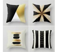 QiHon Federe Cuscini Divano 40x40 cm Set di 4 Strisce Nere Copricuscini Divano Esterno Oro Bianco Fodere per Cuscino in Lino Decorativi Moderna Fodere Cuscini Quadrate per Soggiorno Divani Auto