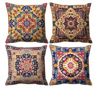 QiHon Federe Cuscini Divano 45x45 cm Set di 4 Fodere per Cuscini Decorazioni in Lino Giallo Blu Bohemien Decorativo Moderno Federa Quadrata per Divano Camera Letto da Soggiorno Cuscini da Esterno