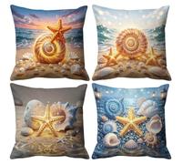 QiHon Federe Cuscini Divano 45x45 cm Set di 4 Fodere per Cuscini Decorazioni in Lino Stella Marina Spiaggia Decorativo Moderno Federa Quadrata per Divano Camera Letto da Soggiorno Cuscini da Esterno