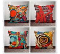 QiHon Federe Cuscini Divano 60x60 cm Set di 4 Rosso Verde Copricuscini Divano Graffiti Fodera per Cuscino da Esterno Decorativo Fodera Cuscino in Lino per Sedia, Soggiorno, Camera da Letto