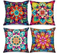 QiHon Set di 4 Federe Cuscini Divano in Lino 30x30 cm, Mandala Fusion Fodere per Cuscini Decorative Moderne con Cerniera Invisibile, Copricuscini Quadrati per Soggiorno, Camera da Letto e Ufficio