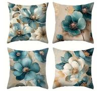 QiHon Set di 4 Fodere per Cuscini da Esterno e Interno 70x70 cm Fiori Astratti Verdi Federe Cuscini Divano in Lino Decorativo Copricuscini Quadrata per Giardino, Patio, Balcone e Salotto