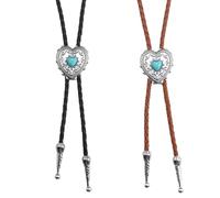 QIIIMSLSS Elegante cravatta con ciondolo a forma di cuore intagliato western collana cool bolo costume cowboy occidentale
