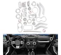Qiilu Car Interior Decor Accessori Trim Kit 28 Pezzi per JK JKU 2 Porte 4 Porte 2011-2018 Interni Maniglia Coperture Volante Trim Gear Pannello di Copertura Trim