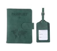 Qiimenguer Custodia per passaporto, passaporto e etichetta per bagagli in pelle PU, porta passaporto con patta RFID per passaporto, carte di credito, carte d'identità e documenti di viaggio, verde, s