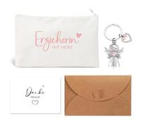 QijAOPD Set regalo per educatore, borsa per cosmetici con ciondolo a forma di angelo custode, biglietto e busta, regalo per Natale, regalo di addio per l'asilo e la mamma del giorno