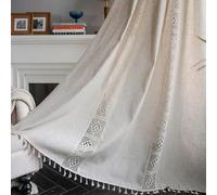 QIJIAYU Tende Patchwork di Lino in Poliestere all'Uncinetto Cavo Camera da Letto Soggiorno Tende Semi oscuranti con Nappe Cucina