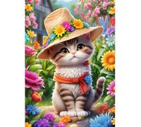 Qijinn 5D Gatto dei fiori Diamond Painting Kit Completo per Adulti,DIY Round Drill Diamond Art Crystal Strass Ricamo Punto Croce Artigianato Decorazione per Casa e delle Pareti 40x50 cm