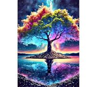 Qijinn 5D Isola degli alberi Diamond Painting Kit Completo,Fai-da-te Square Drill Diamant Painting Kits for Adults,Diamond Art Strass Ricamo a Punto Croce Painting per Decorazioni Casa 50x70 cm