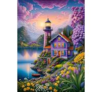 Qijinn 5D Isola dei sogni viola Diamond Painting Kit Completo,Fai-da-te Round Drill Diamant Painting Kits for Adults,Diamond Art Strass Ricamo a Punto Croce Painting per Decorazioni Casa 40x50 cm