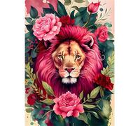 Qijinn 5D Leone Rosso Diamond Painting Kit Completo per Adulti,DIY Round Drill Diamond Art Crystal Strass Ricamo Punto Croce Artigianato Decorazione per Casa e delle Pareti 80x100 cm