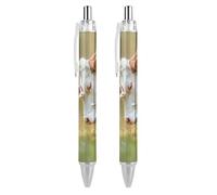 QIJIUU A Cute Calf And Its Mother Penna a sfera personalizzata Fancy Funny Ball Point Penne nere Regali 2 PZ