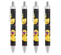 QIJIUU Anatre di gomma con occhiali da sole anni '80 penna a sfera personalizzata fantasia divertente penne a sfera regali neri 4 PCS