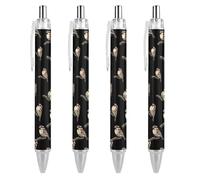 QIJIUU Arctic Sparrow Birds penna a sfera personalizzata fantasia divertente penne a sfera nera regali 4 pz