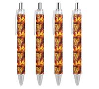 QIJIUU Flame Tiger Penna a sfera con motivo divertente, retrattile, nero, cilindro, punta fine, 0,5 mm, 2 pezzi