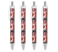 QIJIUU Happy Canada Day - Penne a sfera con motivo fuochi d'artificio, inchiostro nero, retrattile, 0,5 mm, accessori per ufficio, 4 pezzi