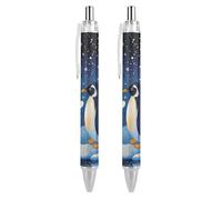 QIJIUU Penguins Love Heart Snowflakes Penna a sfera personalizzata Fancy Funny Ball Point Penne nere Regali 2 PZ