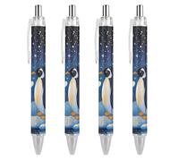 QIJIUU Penguins Love Heart Snowflakes Penna a sfera personalizzata Fancy Funny Ball Point Penne nere Regali 4 PZ