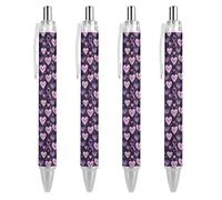QIJIUU Penna a sfera a forma di cuore con nastri viola cancro divertente con motivo retrattile nero a cilindro rotondo penne a punta fine 0,5 mm 1 pz