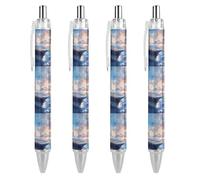 QIJIUU Penna a sfera militare USS Battleship con motivo divertente retrattile nero a cilindro rotondo penne a punta fine 0,5 mm 1 pz