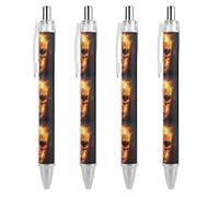QIJIUU Penne a sfera con teschio con occhiali che bruciano il fuoco, inchiostro nero, penna retrattile per una scrittura fluida, 0,5 mm, accessori per ufficio, idea regalo, 4 pezzi