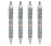 QIJIUU Penne a sfera retrattili con foglie di ginkgo retrò, inchiostro blu, penne per ufficio, regalo aziendale, 4 pezzi