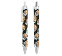 QIJIUU Raccoon Sunset Tree - Penne a sfera retrattili con inchiostro gel da 0,5 mm, inchiostro nero fine, forniture per ufficio, 2 pezzi