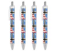 QIJIUU U.S.And Estonia Vintage Flag Printed Penna a sfera per adulti 0,5 mm Inchiostro nero ad asciugatura rapida penne scrittura liscia 4 PCS