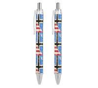 QIJIUU U.S.And Estonia Vintage Flag Printed Penna a sfera per adulti 0,5 mm Inchiostro nero ad asciugatura rapida penne scrittura liscia 2 PCS