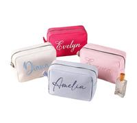 Qijundian Nuovo Nome Personalizzato Waffle Viaggio Storage Ragazza Makeup Bag Personalizzato Ricamato Cosmetic Bag Unico Nozze Damigella d'onore Regali, Multicolore, L, Portatile