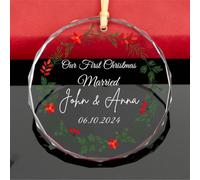 Qijundian Ornamento Natalizio Personalizzato per il Primo Natale Insieme, Regalo in Vetro per Sposi (G)