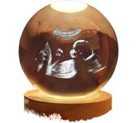 Qijundian Sfera di cristallo personalizzata con lampada Po, cornici ad ultrasuoni, per genitori in attesa, foto di cristallo 3D personalizzabile, regali personalizzabili (8 cm luce calda