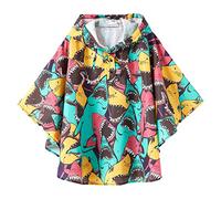 QIKADO Poncho Antipioggia Bambino, Poncho Pioggia Bambina con Cappuccio e Bottoni Portatile Squalo bigmouth/L/5-8anni