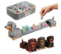 Qikam Gioco Di Tessere Mahjong,Giocattolo Interattivo Strategico Stampato in 3D | con Supporto a Forma di Cane e Scatola Portaoggetti Giochi Numerici - per Bambini Adulti Donne Famiglie Feste Viaggi