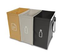 qikfresh - Sistema di raccolta differenziata 3 pezzi - Contenitori per il riciclo di vetro, carta, plastica e vuoti - Sistema salvaspazio per cucina e casa (solo simboli)