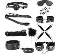 QiKKago 10 Pezzi Classic Black Leather Indoor Anaerobic Sports Set, Lavabile Design, Viene Fornito con Corda Handmade E Sleep Eye Mask - D3