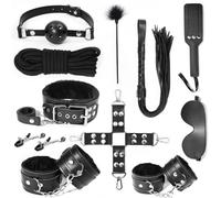 QiKKago 11 Pezzo Classic Black Leather Indoor Anaerobic Exercise Set, Viene Fornito con Corda Fatta A Mano E Maschera per Gli Occhi del Sonno per Stoccaggio Conveniente - D5