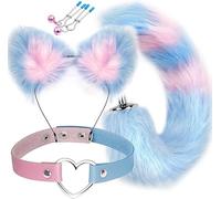 QiKKago 4 Cute Volpe Blu Set di Gioco con Orecchie Pelose E Coda, F13