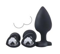 QiKKago Accessorio Spina in Silicone Nero con Design Gemma A Forma di Cuore Lucido, Set Morbido E Liscio A 3 Pezzi per Allenamento Aerobico - Y0