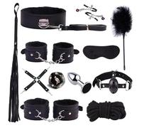 QiKKago BDSM Bondage Multi Funzionale 12 Pezzi Set di Black Dade Liscia Pelle Regolabile Accessori Sportivi, Attrezzature di Allenamento di Resistenza, Regalo di Coppia - K + 1
