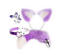QiKKago Costume da Regalo per Le Vacanze Carino Il Costume da Volpe Fatto A Mano C0splay Viola Bianco Carino 4 Pezzi-Q