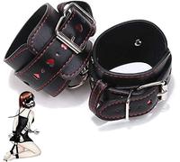 QiKKago Elegante Braccialetto In Pelle Nera, Con Charm Sul Bordo Rosso, Regalo Per Uomini E Donne ̣ σ α