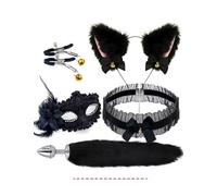 QiKKago Kit di Volpe per Interni 4 Pezzi in Pizzo Nero Classico Multifunzione con Coperchio Sonno E Collana in Pelle -D10