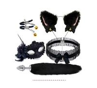 QiKKago Kit di Volpe per Interni 4 Pezzi in Pizzo Nero Classico Multifunzione con Coperchio Sonno E Collana in Pelle -D10