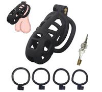 QiKKago Leggero Nero Resina Speciale Gabbia con 4 Anelli di Polsino, Chiave, Design di Serratura Invisibile Professionale, Regalo di Coppia - K + 7