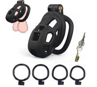 QiKKago Leggero Nero Resina Speciale Gabbia con 4 Anelli di Polsino, Chiave, Design di Serratura Invisibile Professionale, Regalo di Coppia - K + 7
