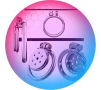 QiKKago Maschio Gabbia Piatta in Acciaio Inossidabile con 50 Anelli, Gabbia Piatta in Metallo per L'Esplorazione Personale degli Uomini (+ Tubo di Silicone)